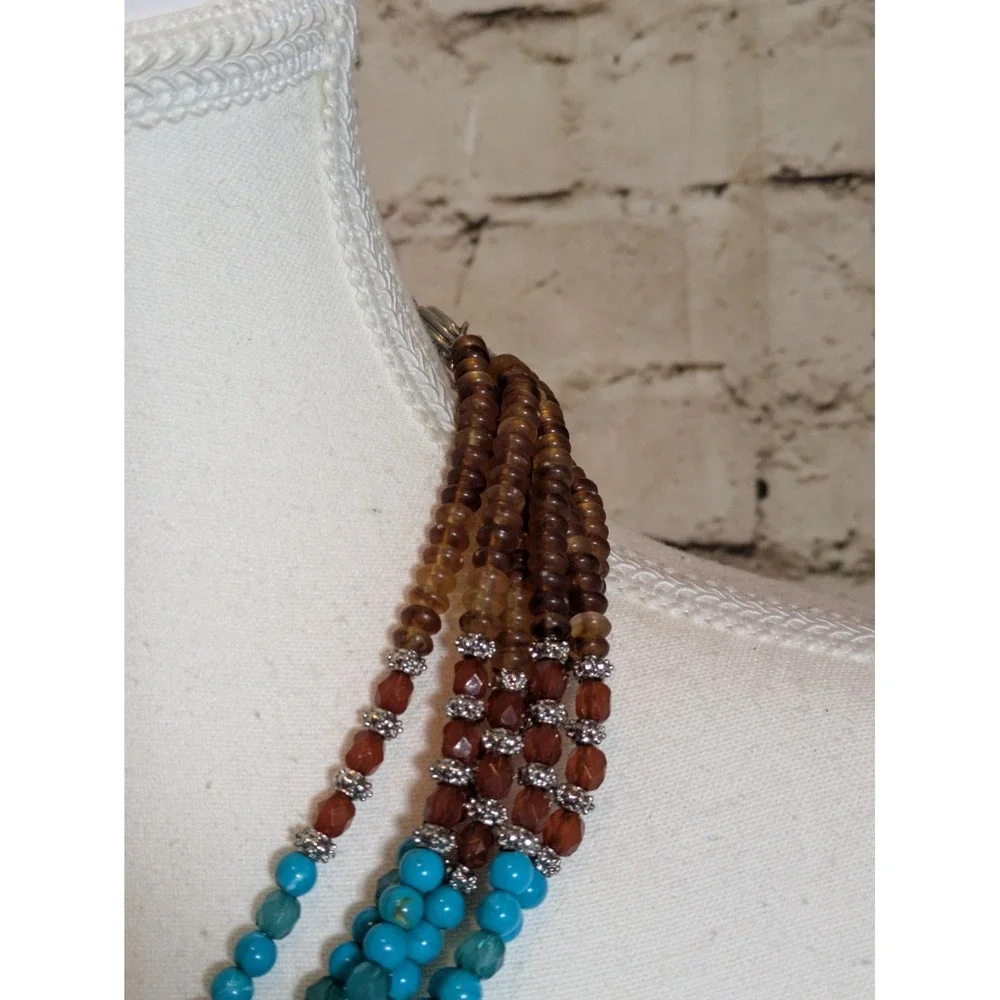 RJ Graziano Multi Strand Beaded Necklace Faux Turquoise AB Aurora Borealis 18